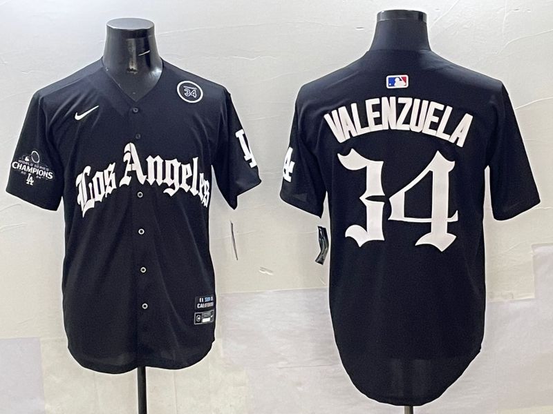 Men Los Angeles Dodgers #34 Valenzuela Black Five generations Joint Name 2025 Nike MLB Jersey style 41